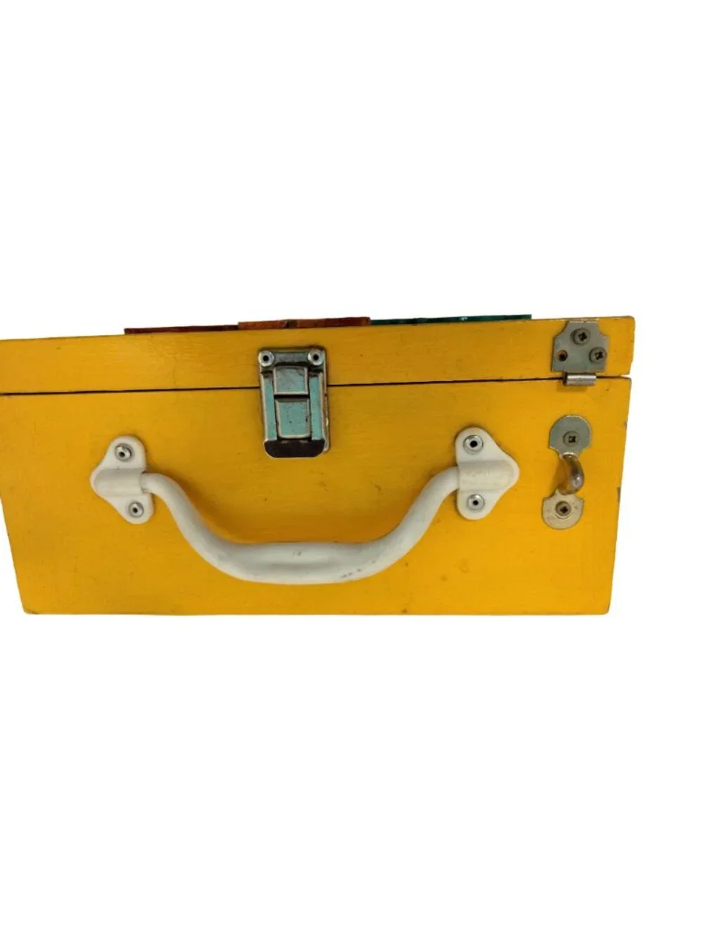 Hand Painted Wood Lunchbox Hippos Storage Box Handmade Yellow 3D